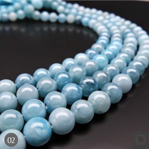 15.5” Full Strand of Genuine Aquamarine Beads – Natural Round Smooth Semi-Precious Healing Stones in 8mm Sizes