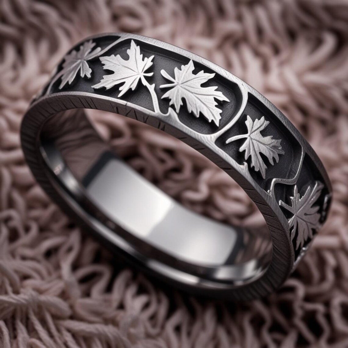 Handcrafted Titanium Maple Leaf Ring–nature-inspired Wedding Band for ...