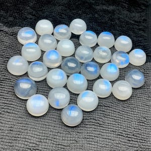 5 PCS Semi Precious Rainbow Moonstone Cabochons, Set of 5 - 8X8MM Loose Stones