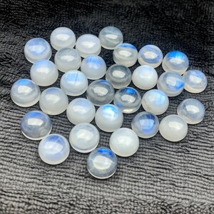 Moonstone 5 PCS Natural Rainbow Moonstone Cabochons, 5pc Set - 9x9mm Round Gemstone Lot