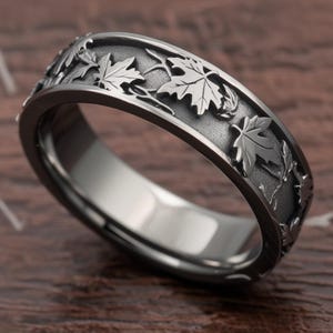 Ahornblatt Ring - Naturinspirierter Herrenring, rustikaler Herbstwald Schmuck, silberfarbener Blattring, Geschenk für Sie-Ihn