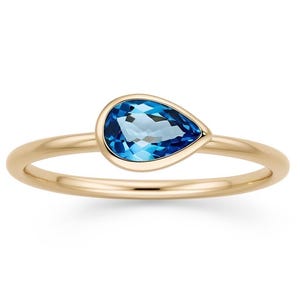 London Blue Topaz Ring, Faceted Gemstone in 14K Gold, Elegant December Birthstone Jewelry - Pear Shape Blue Topaz Ring, 14K Gold Bezel Set