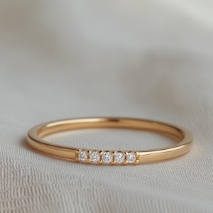 14K Solid Gold Thin Diamond Wedding Band – Dainty Stacking Ring, Minimalist Engagement Band, Elegant Bridal Jewelry with Sparkling Diamonds