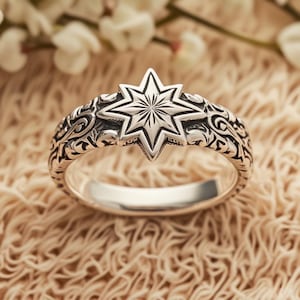 Celestial Compass Star Ring – Handmade Sterling Silver Gothic Boho Jewelry