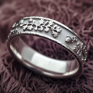 Elegant Sterling Silver Leaf Vine Ring – Nature-Inspired Botanical Band – Handmade Wedding Ring, Boho Jewelry – Gift for Women or Men