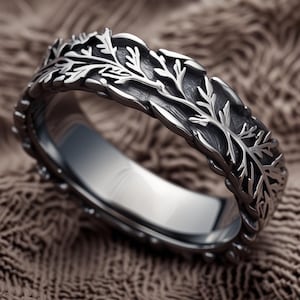 Sterling Silver Vine Leaf Ring – Nature-Inspired Engraved Wedding Band – Botanical Jewelry for Men & Women – Handmade Boho Gift