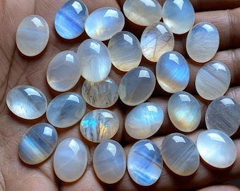 AAA+ Quality Natural Rainbow Moonstone Oval Cabochons - Flat Back, Calibrated Wholesale Gemstones