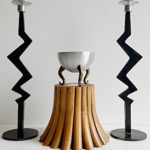 Mid Century Modernist Hand Cut Sculptural Steel Candle Holders
