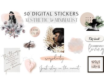 50 Minimalist Digital Planner Stickers, Aesthetic Sticker Pack PNG, GoodNotes Stickers, Digital Sticker Download