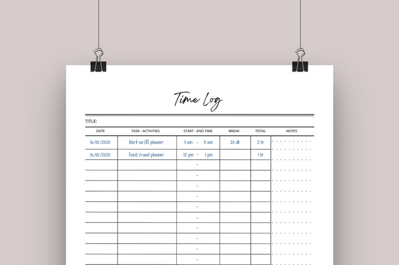 Time Log Printable, A5 Planner Inserts, Timer Tracker, Timesheet, Time ...