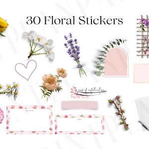 Floral Digital Planner Stickers, Goodnotes Stickers,  Aesthetic Flower Stickers, PNG Stickers, Floral Stickers