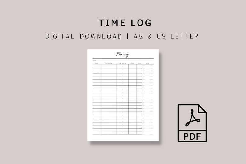 Time Log Printable, A5 Planner Inserts, Timer Tracker, Timesheet, Time ...