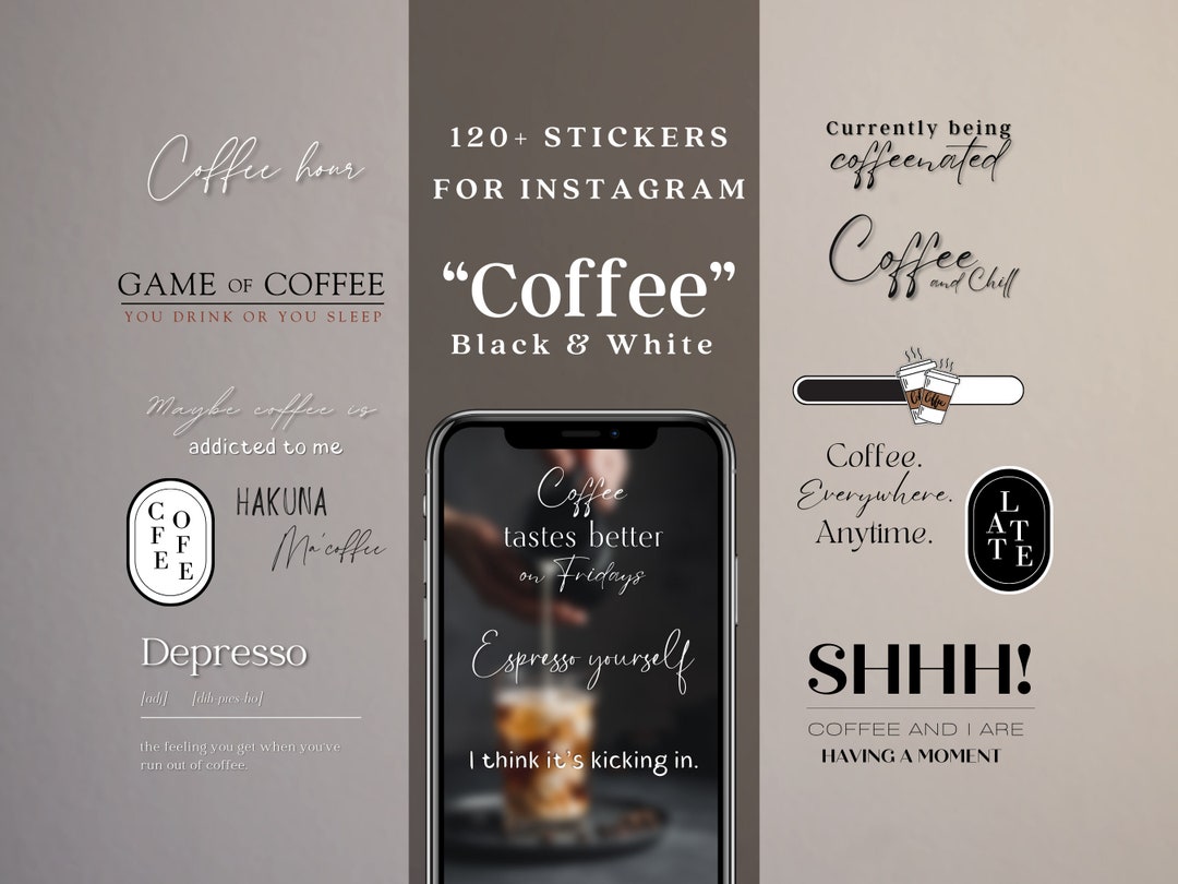 Coffee Instagram Story Stickers: Black & White PNG (digital Download ...