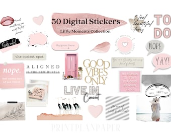 50 pegatinas digitales estéticas rosas, pegatinas del planificador de collage, pegatinas PNG GoodNotes, pegatinas del planificador digital, kit de collage de revistas