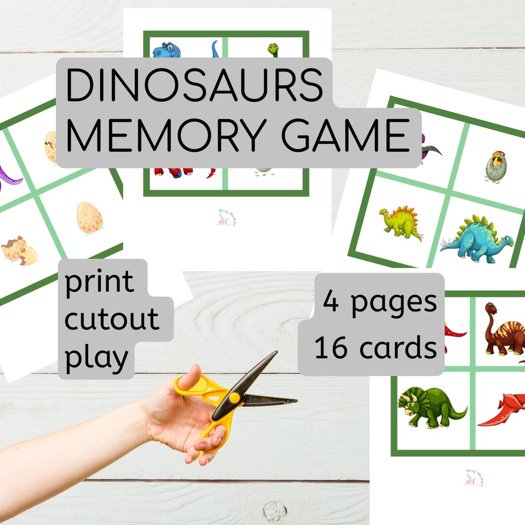 Dinosaur Memory Cards Matching Game Preschool Printable Toddler