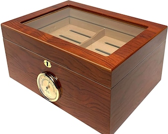 Lockable Glasstop 100 Capacity Humidor Humidifier and Built-in Hygrometer BALLY