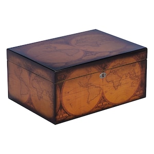 Old World Desktop Cigar Humidor, Walnut Finish, Spanish Cedar Tray, 3 Dividers, Hygrometer, Lock And Key, Holds Up To 100 Cigars