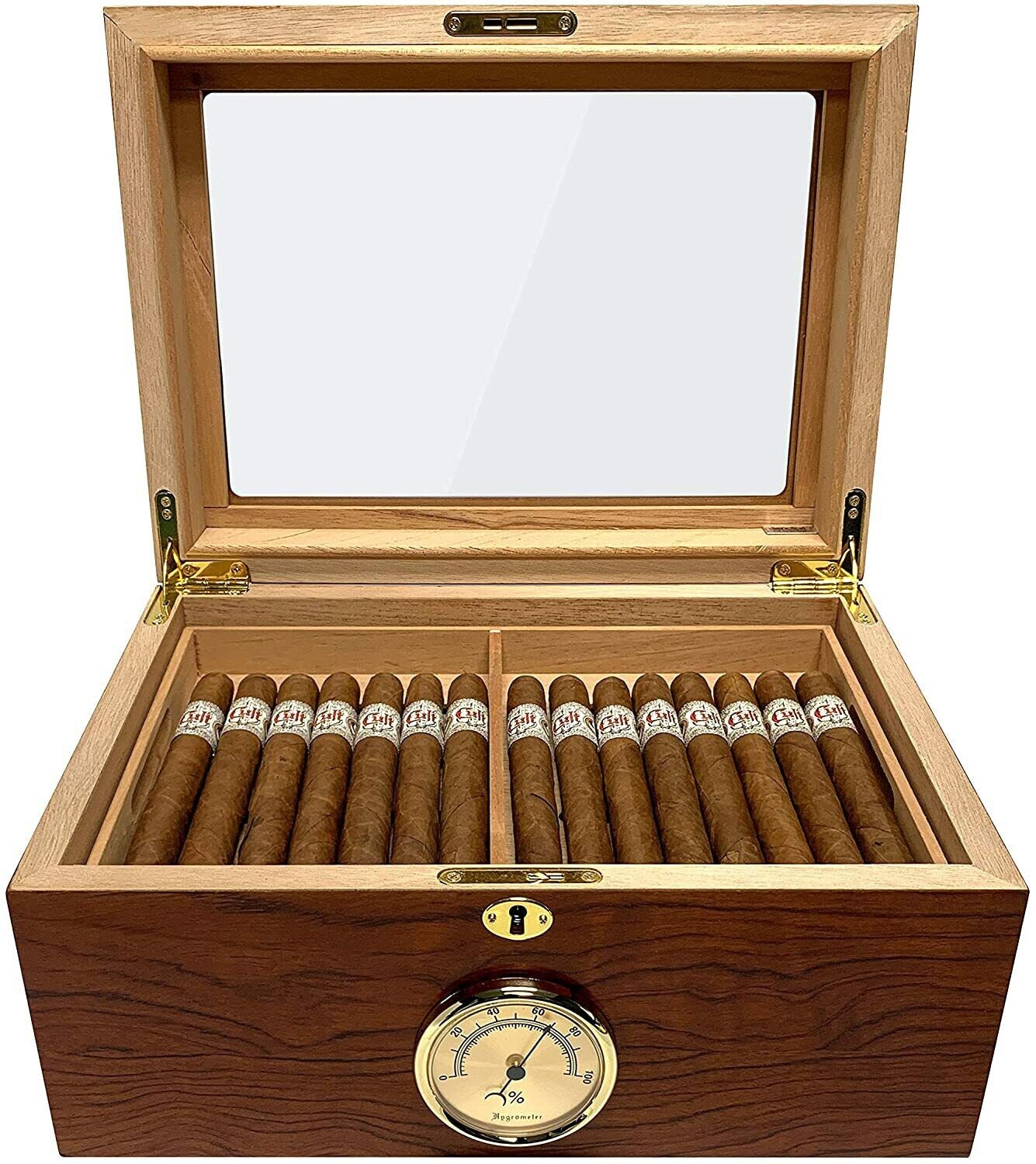 Lockable Glasstop 100 Capacity Humidor Humidifier and Builtin