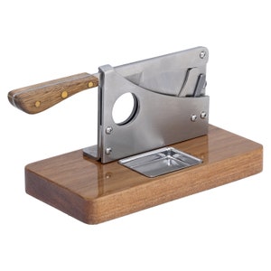 Large Table Top Cigar Cutter, Butcher Guillotine, Walnut