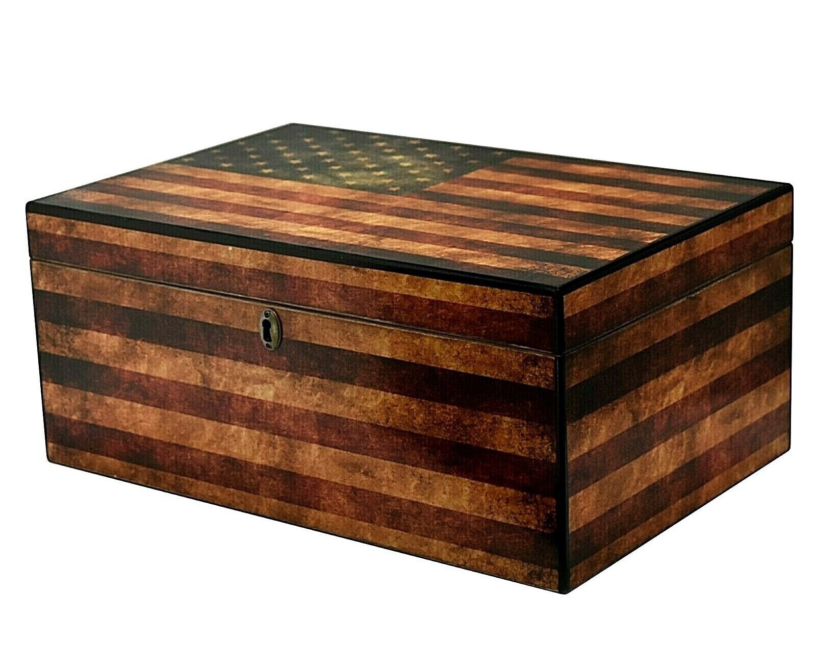 Old Glory American Flag 100 Cigar Count Humidor w/ Humidifier + Hygrometer