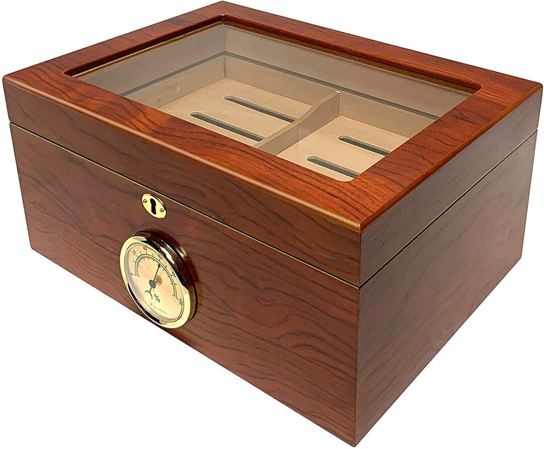 Lockable Glasstop 100 Capacity Humidor Humidifier and Builtin