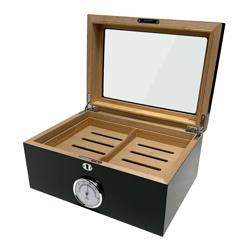 Lockable Glasstop 100 Capacity Humidor Humidifier and Builtin