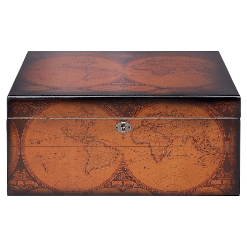 Old World Desktop Cigar Humidor, Walnut Finish, Spanish Cedar Tray, 3