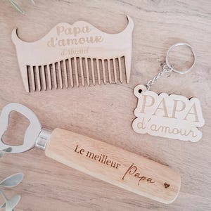 Coffret cadeaux pour la fête des Pères, bonne fête Papa, porte-clé, décapsuleur, peigne barbe, gravure laser
