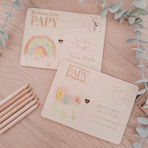 Carte postale en bois pour la fête des grands-pères, cadeau personnalisé unique et durable. Bonne fête papy