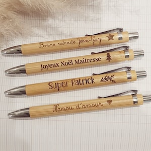 Stylo à bille bambou, idée cadeau personnalisé-noël, fête, nounou/maîtresse, mariage, annonce, témoin, marraine/parrain- gravure laser