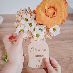 Bouquet de fleurs en bois,Cadeau fête des grands-mères/Maman/Marraine, Cadeau fin d'année scolaire Maîtresse/Nounou/Atsem, déco personnalisé