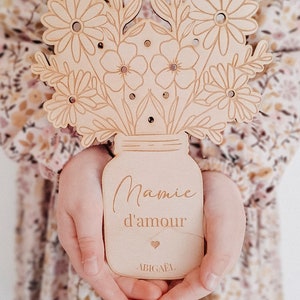 Bouquet de fleurs en bois,Cadeau fête des grands-mères/Maman/Marraine, Cadeau fin d'année scolaire Maîtresse/Nounou/Atsem, déco personnalisé ....d'amour