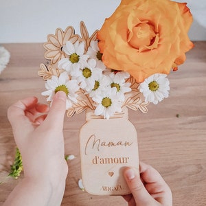 Bouquet de fleurs en bois,Cadeau fête des grands-mères/Maman/Marraine, Cadeau fin d'année scolaire Maîtresse/Nounou/Atsem, déco personnalisé Bonne fête