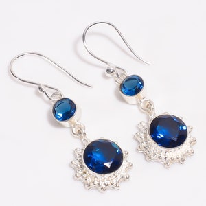 Vintage Natural London Blue Topaz Earrings, Blue Drop & Dangle Earrings, 925 Sterling Silver Jewelry, Anniversary Gift, Earrings For Mother image 2