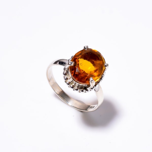Valuable Spessartite Garnet Ring, Gemstone Ring, Orange Statement Ring, 925 Sterling Silver Jewelry, Engagement Gift, Ring For Wife