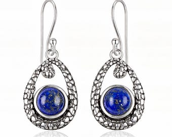 Sällsynta lapis lazuli-örhängen, blå ädelstensörhängen, dropp- och hängande örhängen, 925 sterlingsilversmycken, bröllopspresent, örhängen till mor