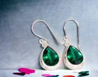 Elegant Emerald Earrings, Gemstone Earrings, Green Drop & Dangle Earrings, 925 Sterling Silver Jewelry, Birthday Gift, Earrings For Love