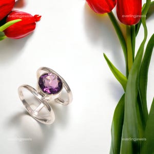 Valuable Amethyst Ring Size 7 1/2, Purple Gemstone Ring, Stackable Ring, 925 Sterling Silver Jewelry, Birthday Gift, Ring For Brides Maid