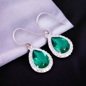 Orecchini con pietra preziosa di smeraldo dello Zambia, orecchini verdi preziosi in argento sterling 925, orecchini fatti a mano con filo per orecchini, regalo per la mamma, per lei