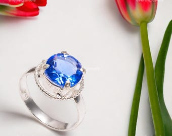 Tanzanite Gemstone Ring 925 Sterling Silver Stackable Handmade Jewelry For Gift