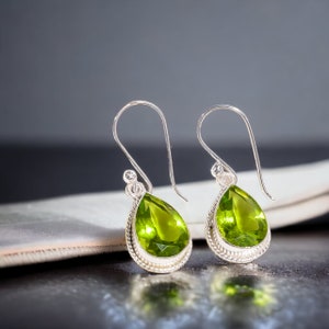 Exquisite Peridot Earrings, Gemstone Earrings, Green Drop & Dangle Earrings, 925 Sterling Silver Jewelry, Birthday Gift, Earrings For Her