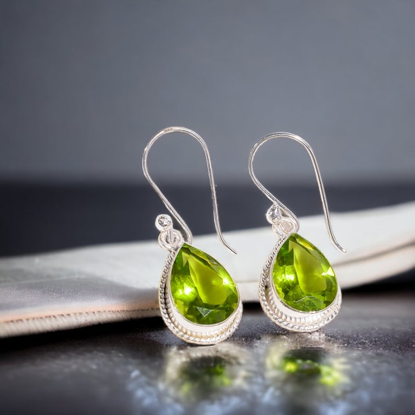 thumbnail image 2 of Natural Peridot Drop Earrings In 925 Sterling Silver – Handcrafted Green Gemstone Jewelry 2 of 6