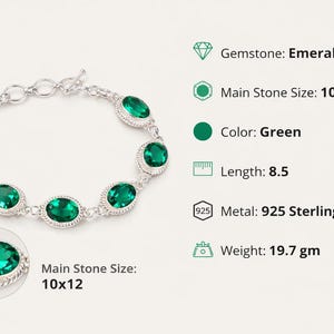 Emerald Gemstone Bracelet, 925 Sterling Silver, May Birthstone Gift image 3