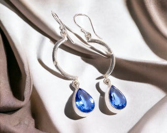 Rare Tanzanite Ethnic Earrings, Blue Drop & Dangle Earrings, 925 Sterling Silver Jewelry, Birthday Gift, Earrings For Mother