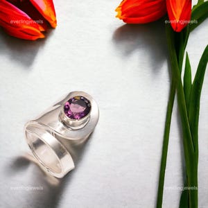 Natural Amethyst Ring Size 8, Purple Gemstone Ring, Stackable Ring, 925 Sterling Silver Jewelry, Wedding Gift, Ring For Wife