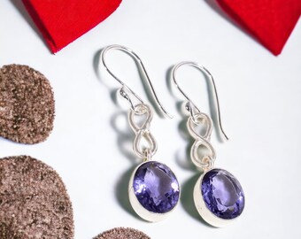 Elegant Iolite Earrings, Gemstone Earrings, Purple Drop & Dangle Earrings, 925 Sterling Silver Jewelry, Wedding Gift, Earrings For Love