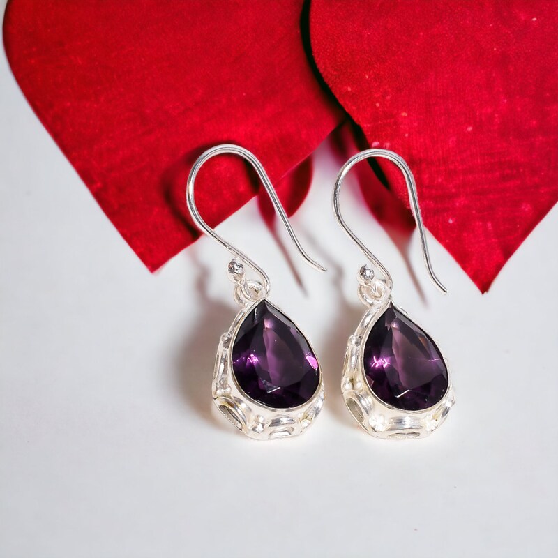 Purple Fluorite & Goldtone Dotted Teardrop Drop Earrings main image 1