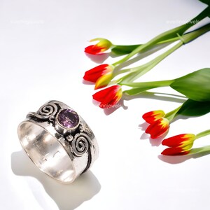 Rare Amethyst Ring Size 6 1/2, Purple Gemstone Ring, Stackable Ring, 925 Sterling Silver Jewelry, Anniversary Gift, Ring For Mother
