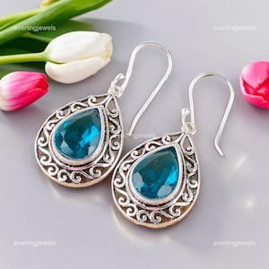 Elegant Apatite Earrings, Blue Gemstone Earrings, Drop & Dangle Earrings, 925 Sterling Silver Jewelry, Birthday Gift, Earrings For Love