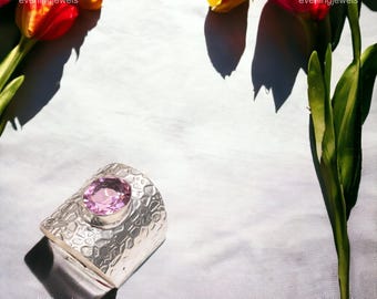 Kunzite Gemstone 925 Sterling Silver Band Ring, Handmade Everyday Women Jewelry